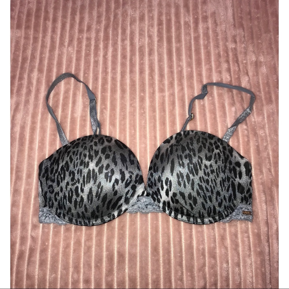 PINK gray/black cheetah super push up bra